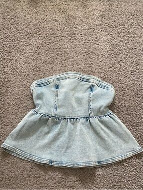 Womens H&M Light Blue Denim Strapless Peplum Top